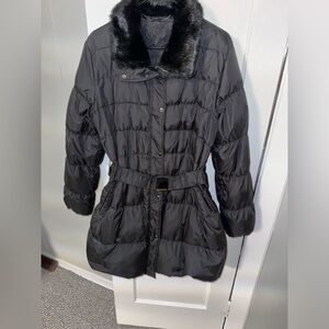 Express Black Coat w/ Fur Color and Belt